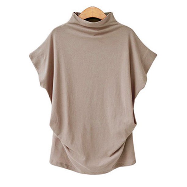 Cuello alto T-sleeve camiseta de manga corta fábrica de mujeres MABOTO Khaki XL