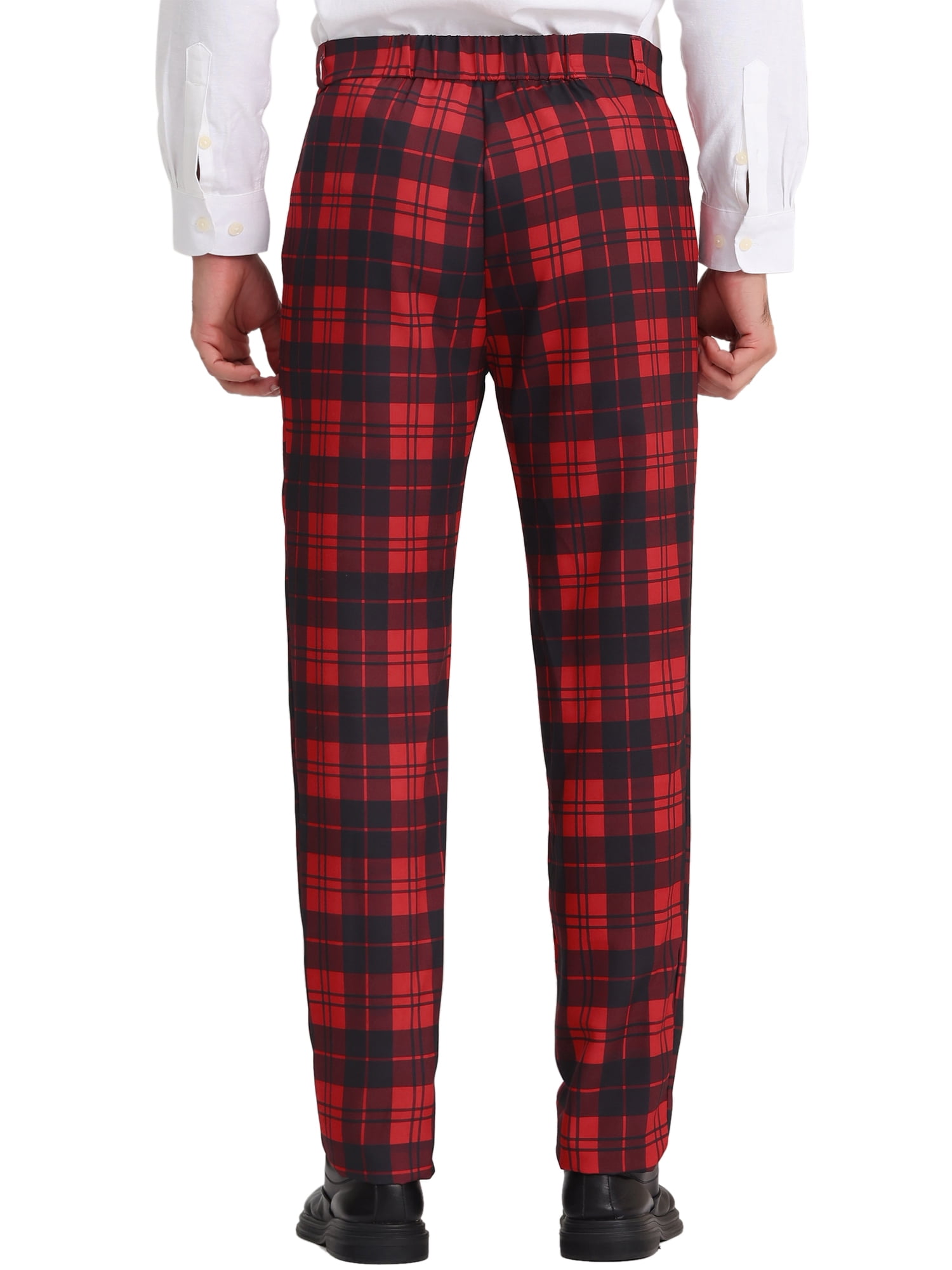 Unique Bargains Men's Plaid Slacks Regular Fit Flat Front Work Prom Checked Pants 30 Red