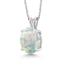 Gem Stone King 14K White Gold White Opal Pendant Necklace for Women (2.00 Cttw, Gemstone October Birthstone, Oval Cabochon 11X9MM, With 18 inch Chain)