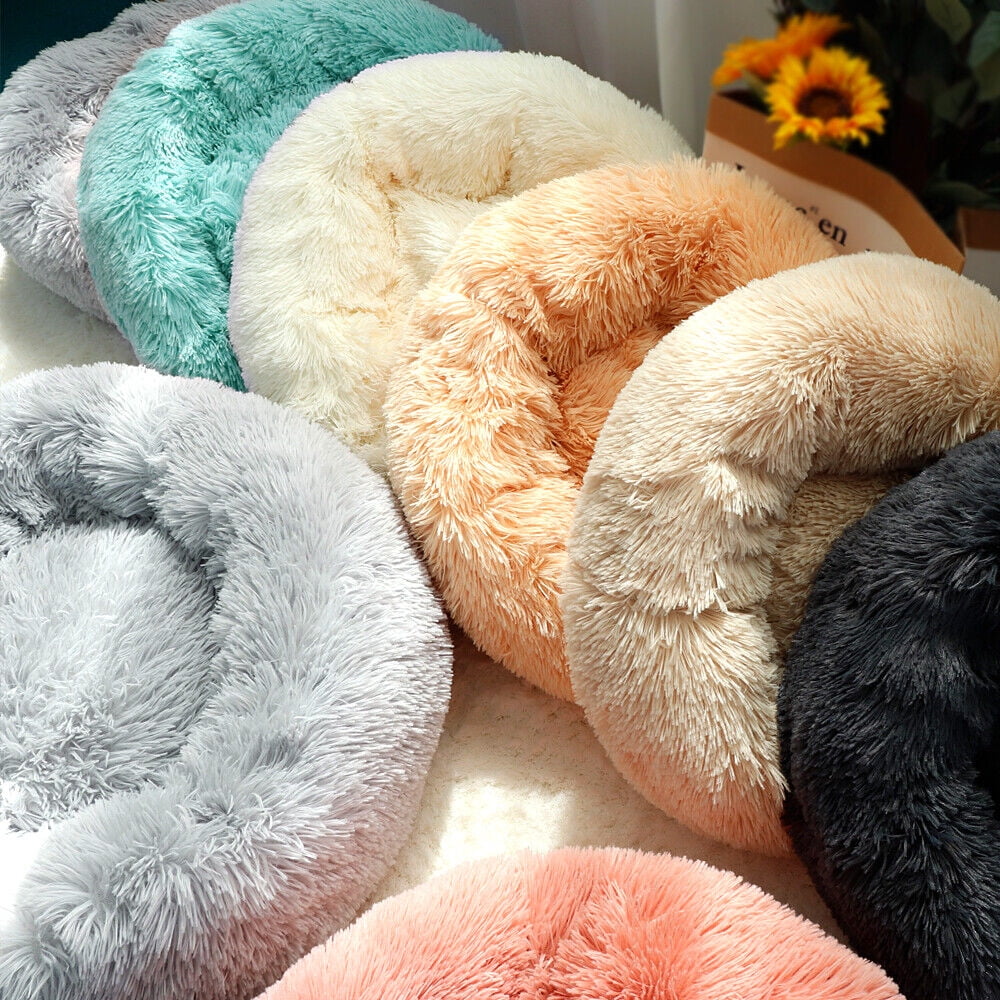 Pet Dog Cat Calming Bed Comfy Round Plush Warm Fluffy Nest Mattress Donut Pad