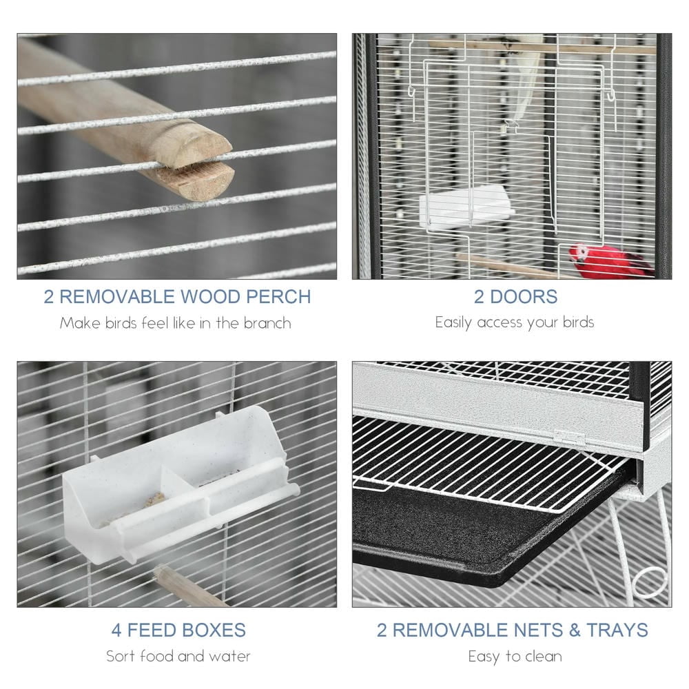 Spaco 77inch Flight Bird Cage, Hexagon Covered Canopy Portable Aviary with Storage, White
