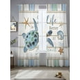thumbnail image 2 of Ocean Turtle Sheer Curtains 96 Inch Length 2 Panels Set for Living Room/Bedroom, Coastal Blue Starfish Shell Conch Wood Grain Curtain Sheers Drapes Rod Pocket Curtains Window Treatment 52''x96''x2, 2 of 7