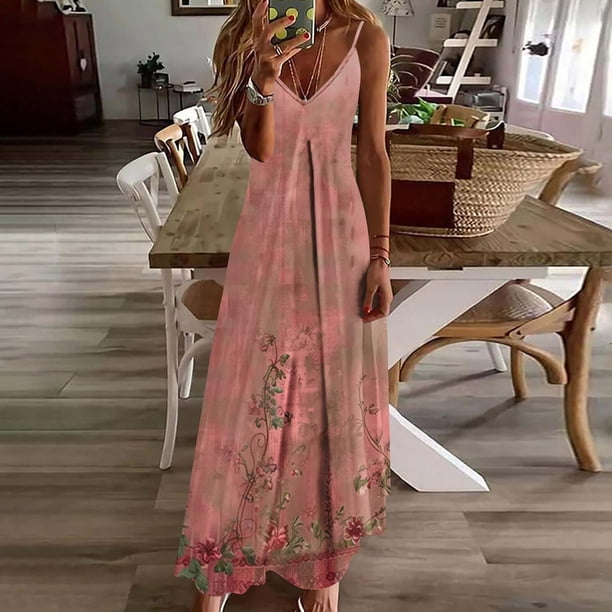 TaTaai Womens Casual Stylish Printed Round Neck Sleeveless Ankle Length Dress Soft Fabric Comfortable Daily Work Date Wear Gift