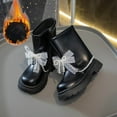 thumbnail image 3 of Owordtank Girls Winter Warm Fuzzy Lining Thick Mid Calf Boots Cute Lace Bowknot Side Zipper Snow Boots Riding Shoes, 3 of 4