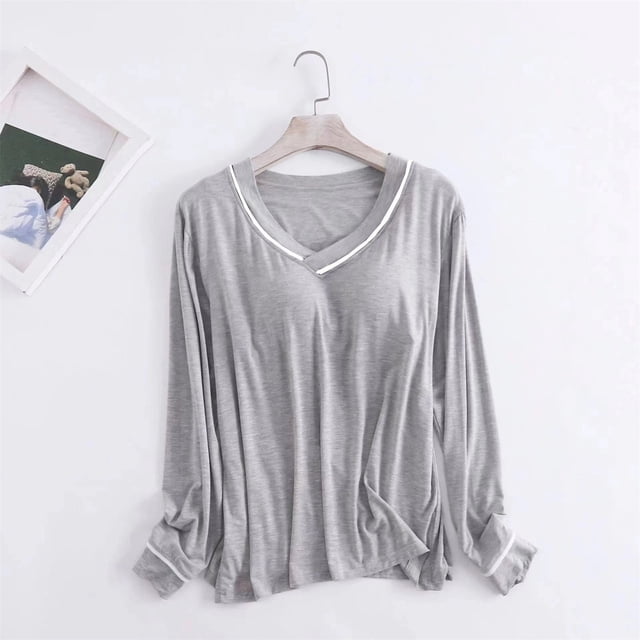 T-shirt de Sommeil à Manches Longues pour Femmes, Couche de Base, Chandails Extensibles, Col, Haut de Pyjama