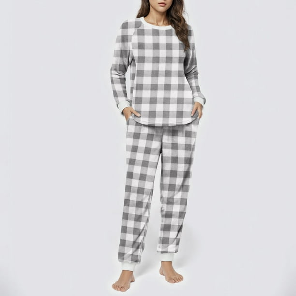 Conjunto de top y pantalones de poliéster con bolsillos largos y estampado de cuello redondo informal para mujer