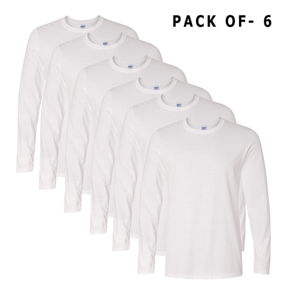 Gildan - Men's Softstyle Long Sleeve T-Shirt Made of 4.5 Oz./yd² (Us) 100% Ring-Spun Cotton, 30 Singles | Pack of 6 | Size S - White