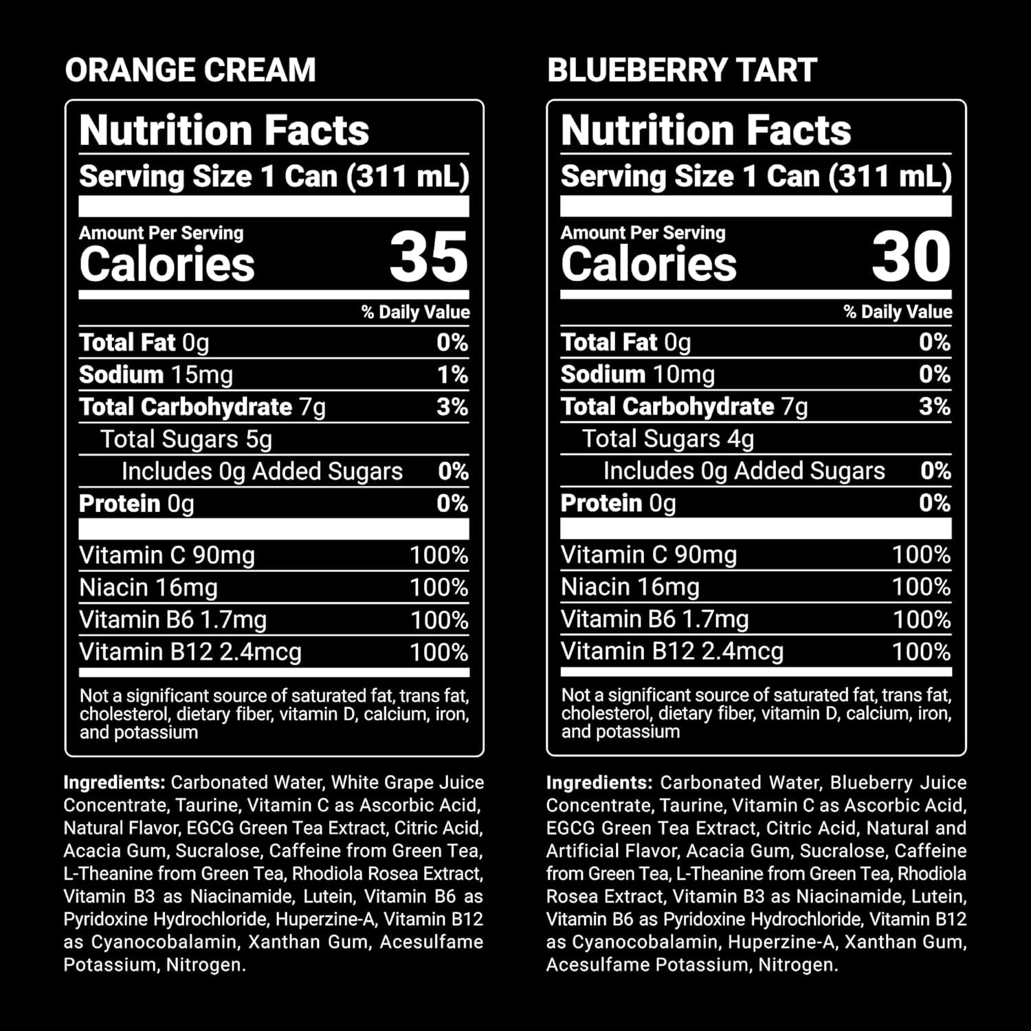 VALR Energy | Orange Cream & Blueberry Tart Nitrogen-Infused Energy Drink | 24 Pack | 175mg Natural Caffeine from Green Tea | Pre-Workout Performance with Amino Acids & Antioxidants
