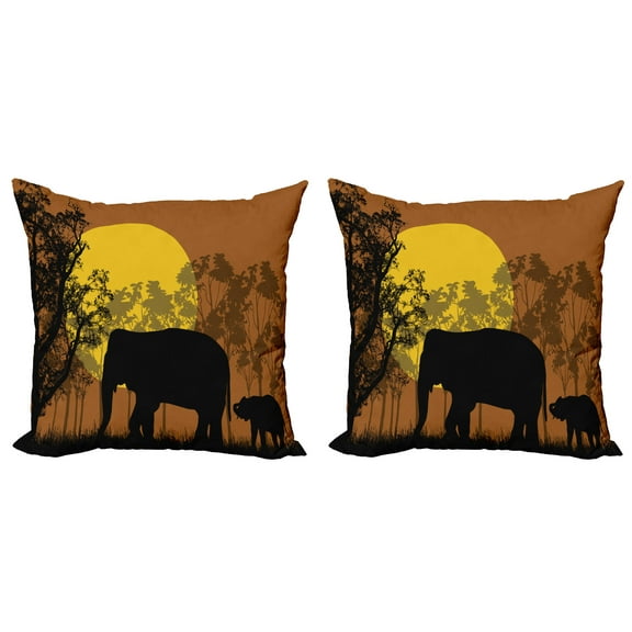 Ambesonne Animal Throw Pillow Cover 2 Pack, Animals and Trees, 16", Caramel Earth Yellow
