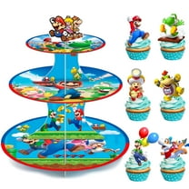 Mario Cupcake Stand, Super Bros Birthday Decorations 3-Tier Mario Bros Cupcake Stand with 12pcs Mario Cupcake Toppers for Mario Birthday Party Supplies for Boys Kids