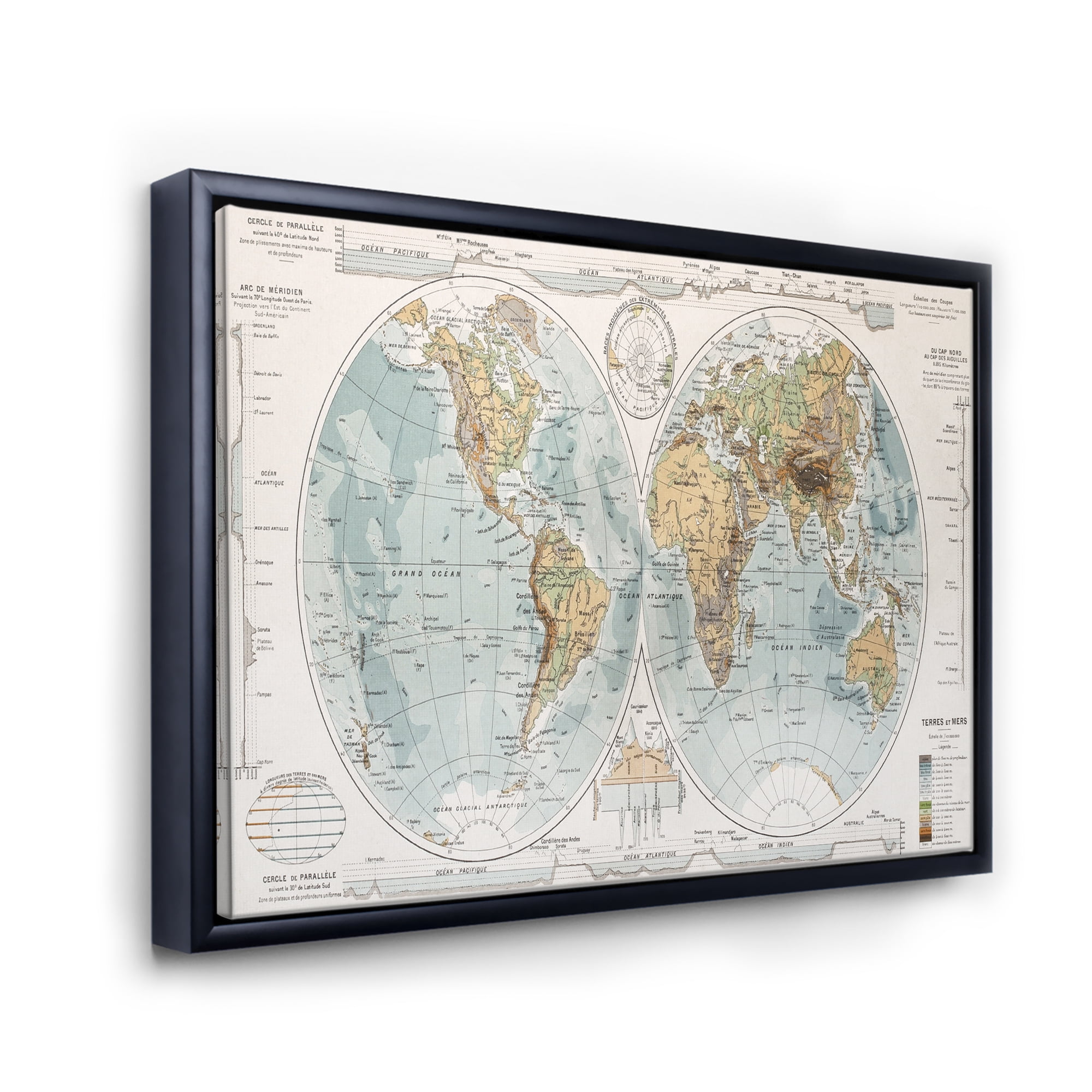 Designart 'Ancient World Map II' Rustic Framed Canvas Wall Art Print