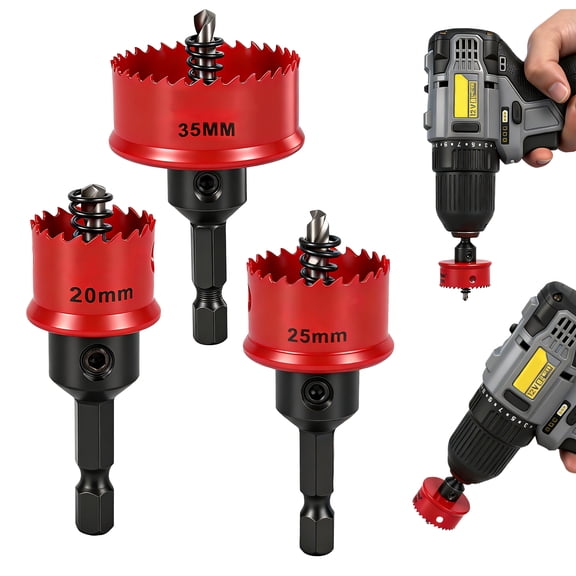 3Pcs Hole Saw Set HSS Drill Bit 20 25 35mm Hex Shank M42 Bi Metal Hole Cutter Set for Drilling Thin Stainless Steel Aluminum Wood Plastic Sheet Metal