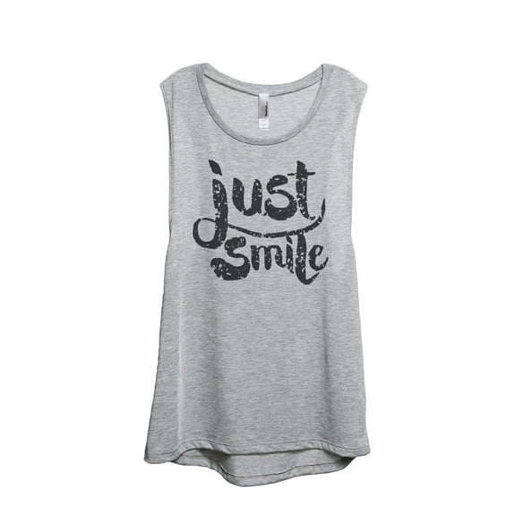 Thread Tank Just Smile Women's Sleeveless Muscle Tank Top Sport Grey Small