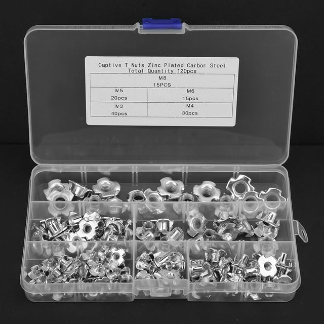 Tuerca en T, juego de tuercas en T de 120 piezas, sujetadores, accesorios de hardware para muebles, estética elegante