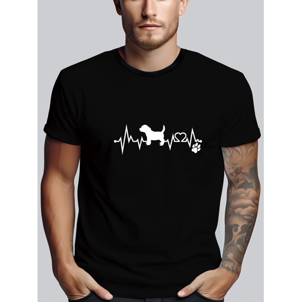Men's Casual Fashion T-Shirt with Dog & Paw Print Heartbeat Design - Crew Neck, Short Sleeve, Machine Washable - Ideal for Casual Attire, Everyday Apparel|Crew Neck Shirt|Stretchy Fabric