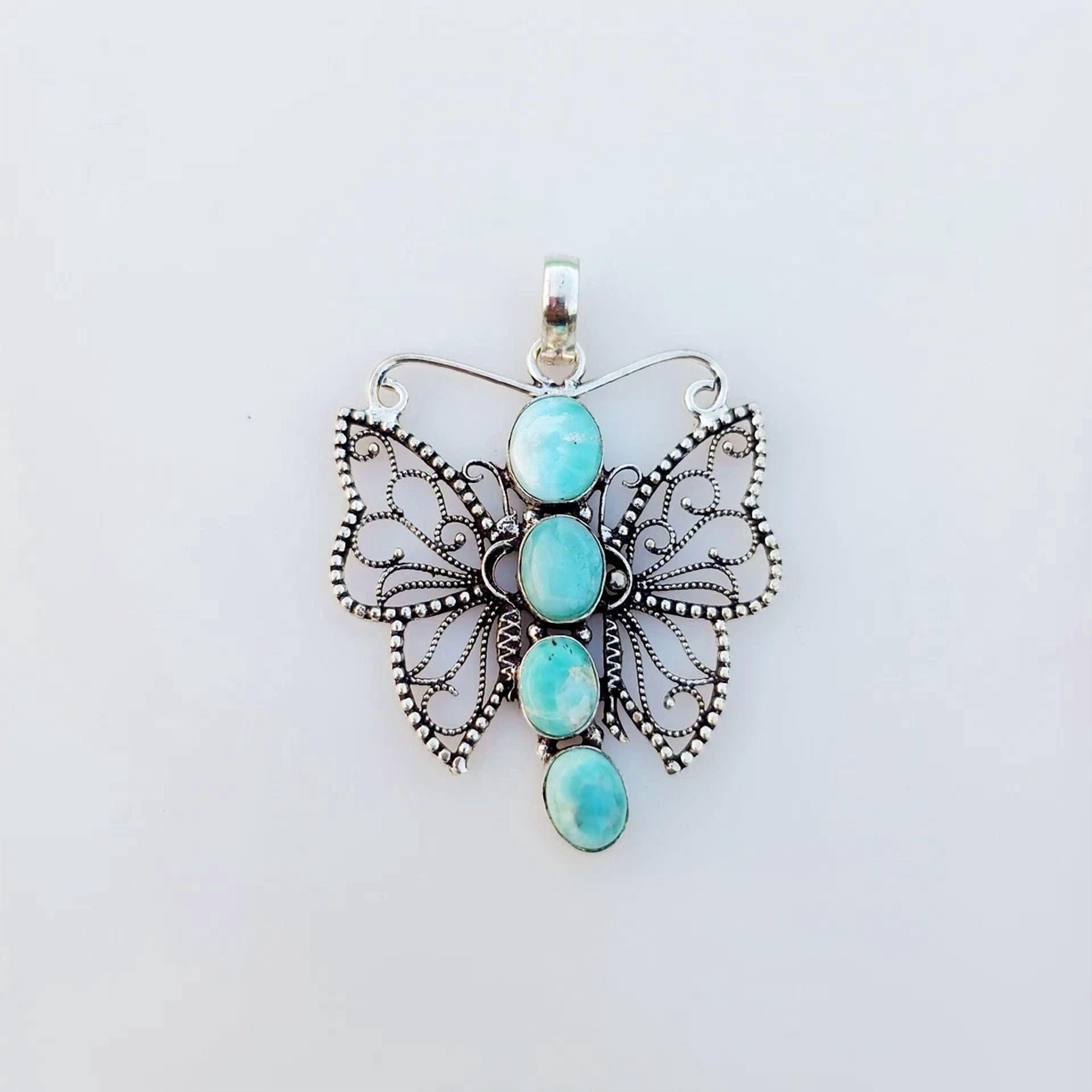 Larimar Butterfly Pendant 925 Sterling Silver Pendant Natural Gemstone Jewelry