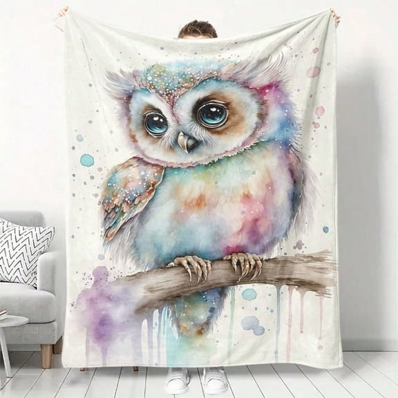 HELLOYOUNG Flannel Throw Blanket Soft Cozy Digital Print Owl Theme All-Season Lightweight Machine Washable Perfect Gift for Family Friends