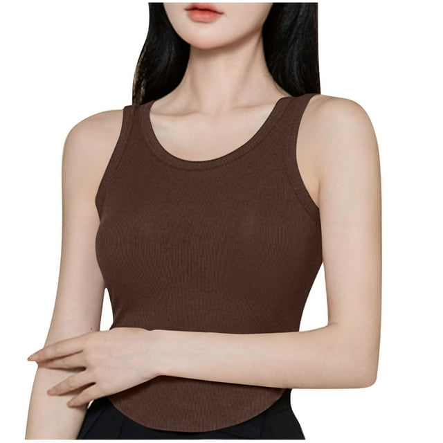 Kaemgyyd Hauts Extensibles pour Femmes Col Rond Sans Manches Débardeur Ourlet Incurvé Soutien-Gorge Intégré Pyjama