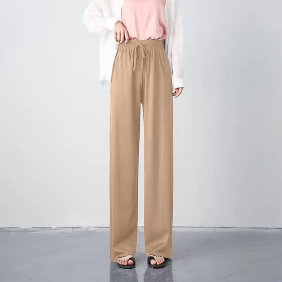 Mifsaly Petite Wide Leg Pants for Women High Waist Work Pant Drawstring Baggy Casual Sweatpants Summer Office Lounge Trousers with Pockets