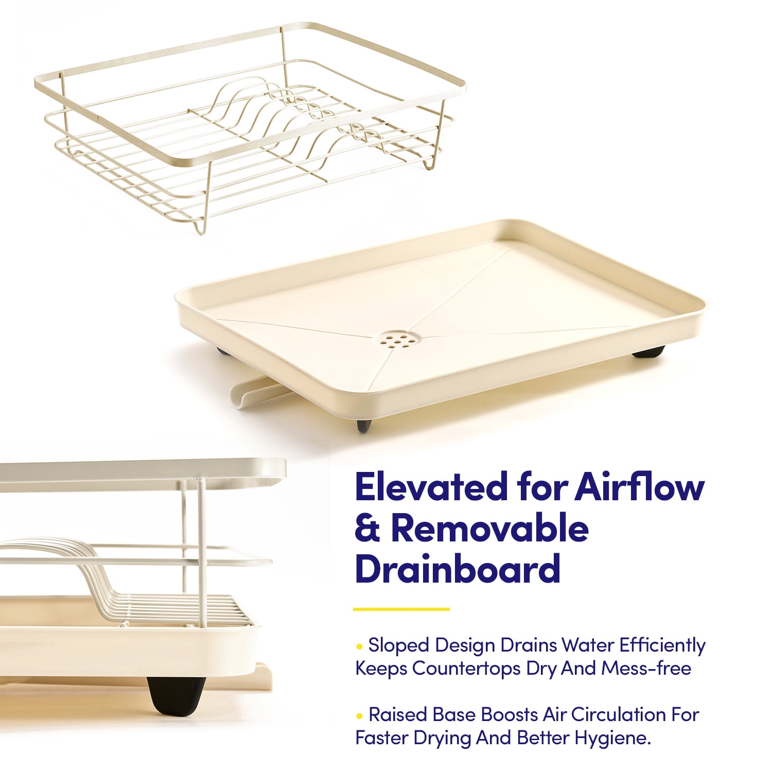 3-Piece Multi-Functional Dish Drying Rack with Drain Board & Utensil Holder, Beige