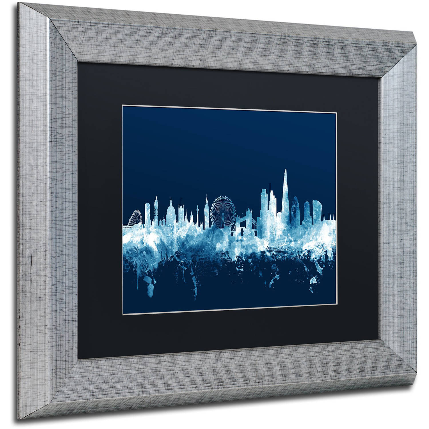 Trademark Fine Art "London England Skyline Navy" Canvas Art by Michael Tompsett, Black Matte, Silver Frame