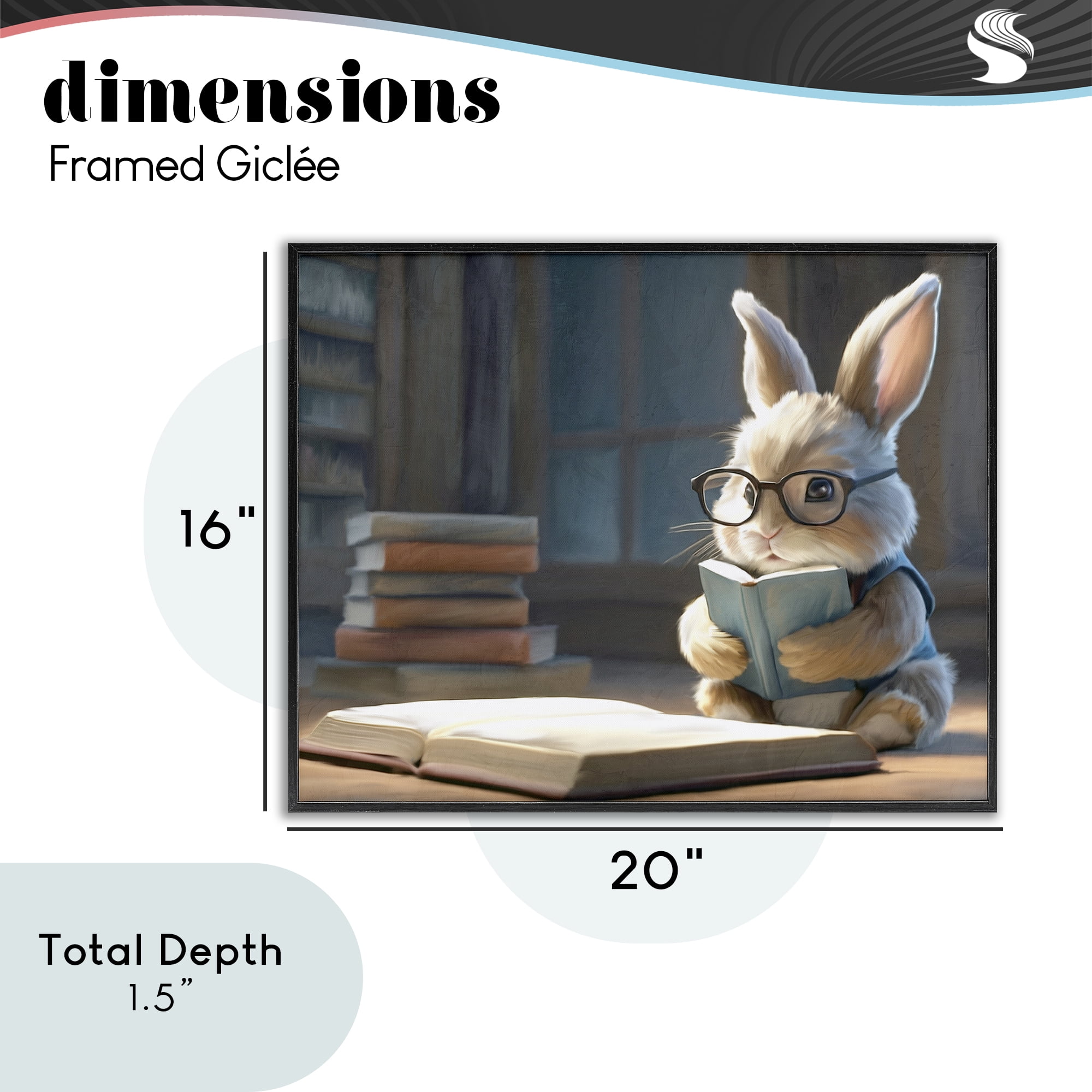 Stupell Industries Bookish Bunny at Desk Black Framed Giclee Art, design by Kim Allen