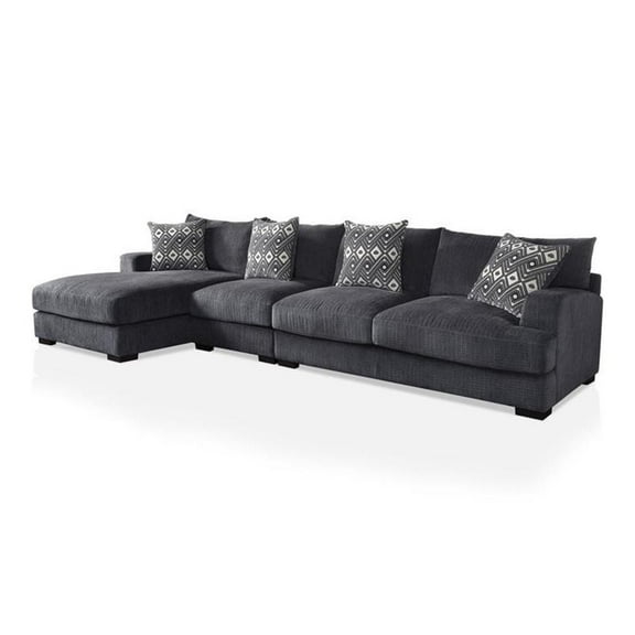 Furniture of America Turnstein Chenille Large L-Shaped Sectional in Gray