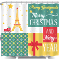 thumbnail image 1 of Charming Christmas Shower Curtain - Festive Patchwork Design with Red Truck & Holiday Wishes, 1 of 5