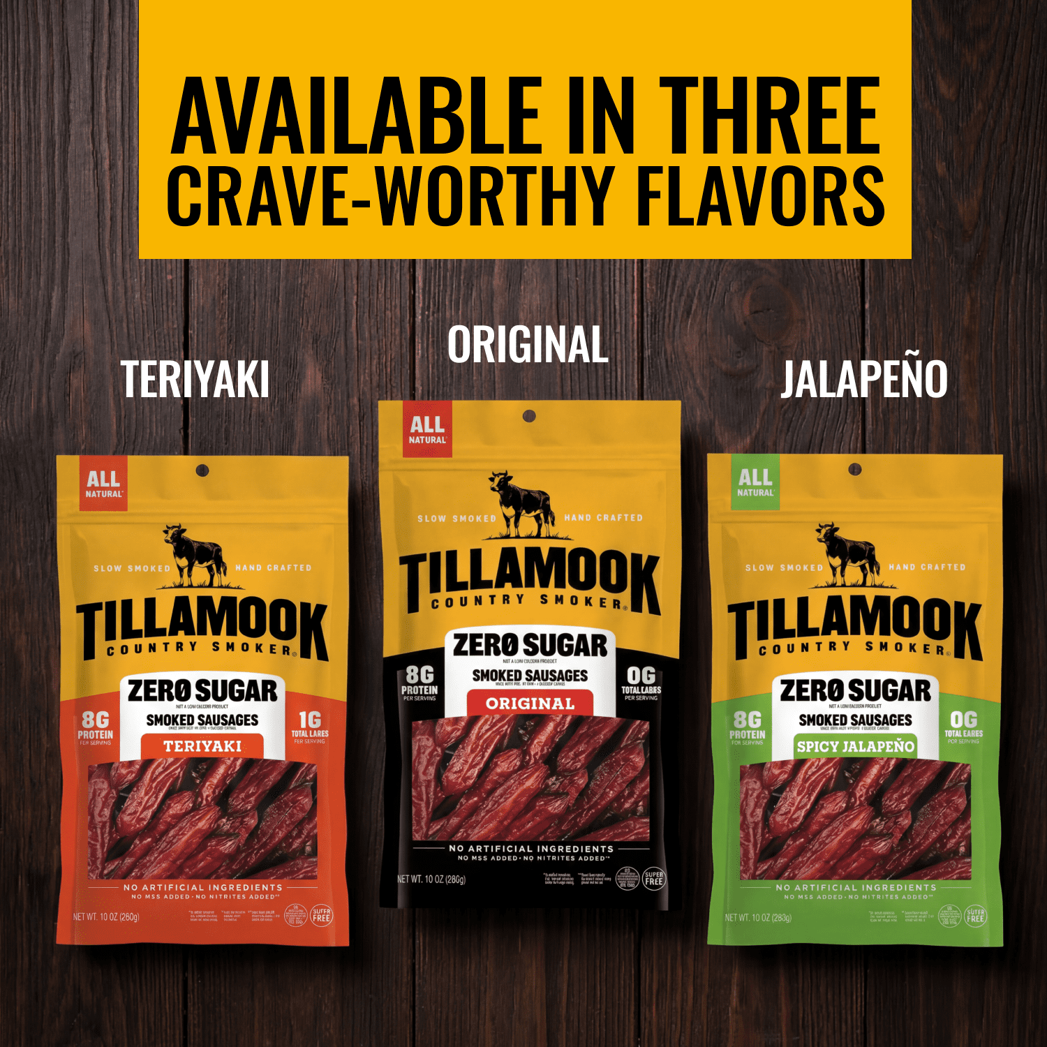 (6 pack) Tillamook Country Smoker Original Zero Sugar Smoked Sausages, 8g Protein per Serving, 10 Oz