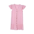thumbnail image 2 of Summer Womens V Neck Button Down Shirt Dresses Short Sleeve Ruffles Midi Skater Short Dress with Pockets, 2 of 7