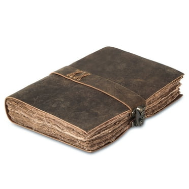 Vintage Leather Journal Handmade Buffalo Non-Refillable Deckle Edge Paper – Leather Bound Journal for Women Men C-Lock Closure Ideal for Writing & Travel for Artists
