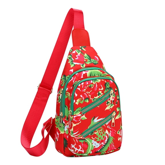Xfvqtps Womens Chest Bag Fashion Print Multi-Purpose Adjustable Shoulder Strap Lightweight Oxford Cloth Crossbody Bag Red