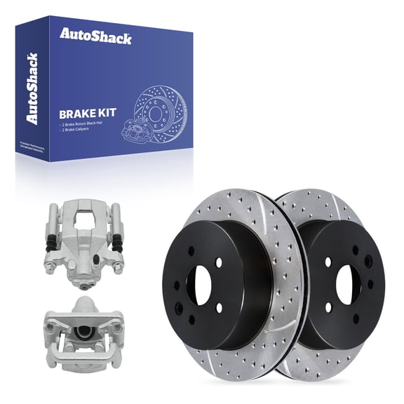 AutoShack Rear Vented Drilled & Slotted E-Coated Brake Rotors   Calipers 4-PC Brake Kit Replacement for 2019-2023 Nissan Maxima ShadowGuard 12.13" (308 mm)
