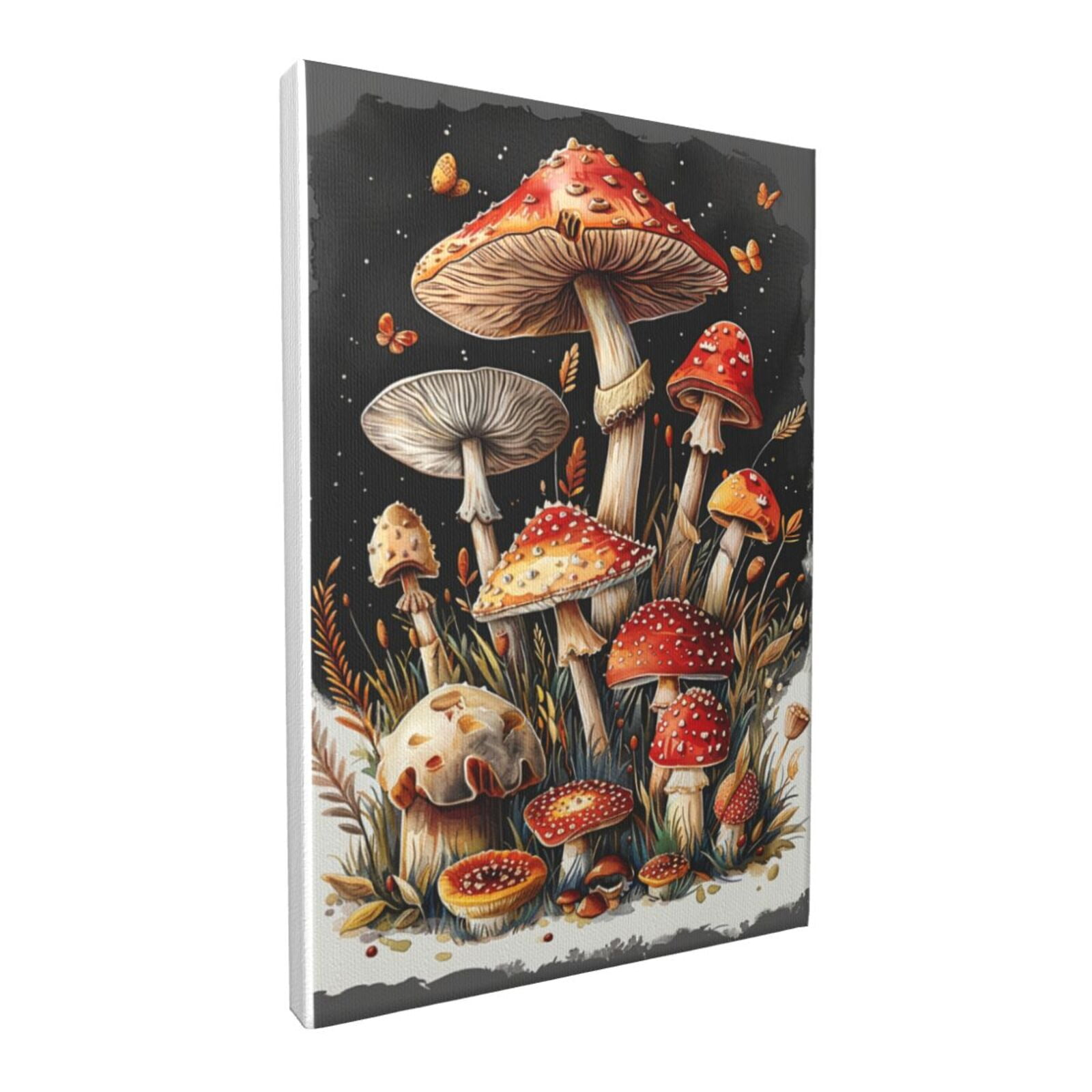 12x18 inch Canvas Hanging Picture Mushroom World,Rustic Yard Wall Decor Art Painting Canvas,Modern Style Mushroom World Art Decorative Paintings,Gift For Mushroom Lovers,Farmhouse,Bar,Kitchen