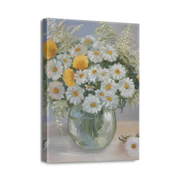 Wall Décor, Canvas Wall Art, Modern Gallery Decor Print White daisy Flower in Bottle Theme Picture Artwork for Walls Ready to Hang for Kitchen Bedroom Decor Size 12x16