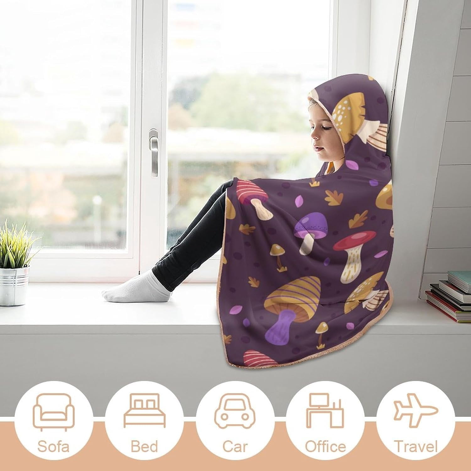 Throw Wearable Blanket Hoodie Onesie Soft Sleeping Bag Cloak Wrap Cape Cute Mushroom Autumn Gift for Adult Kids Plush Velvet 50x60 in Nature Wild Forest