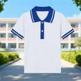 thumbnail image 2 of HOMADLES Boys School Uniform Shirt Button Closure Summer Solid Lightweight Pullover Tops Fashion Skirt F Blue 7-8 T, 2 of 6