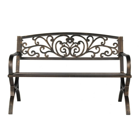 Ktaxon 50in Butterfly Back Cross Feet Bronze Iron Bench, Bronze