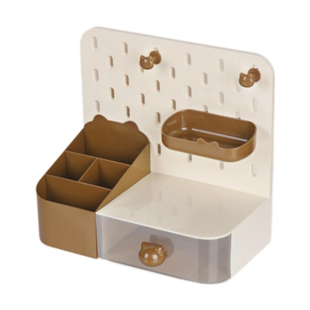 Portalápices, portalápices, cajón de almacenamiento multifuncional, organizador de escritorio, caja de papelería para artículos de arte de mesa. Marrón