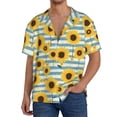 thumbnail image 3 of Honeii 's Blue White Striped Sunflower A for men's short-sleeved button-up collared shirt featuring a pocket, perfect for beach vacations, and travel adventures., 3 of 5