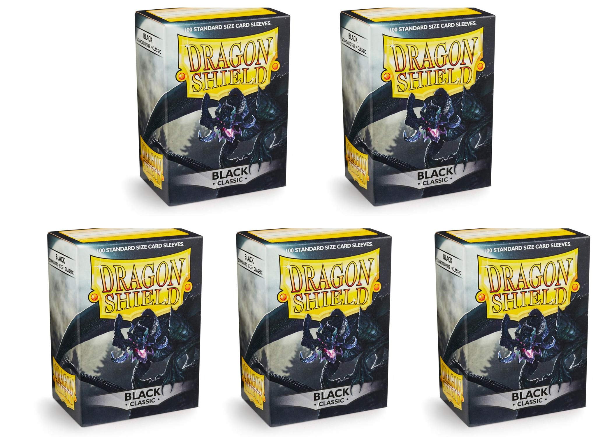 5 Packs Dragon Shield Classic Black Standard Size 100 ct Card Sleeves Value Bundle!