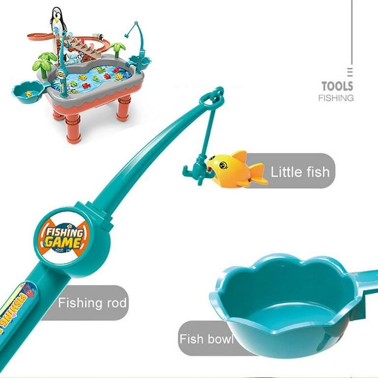 Electric Kid Fishing Table Toys，Water Table for Kid 1-6 - Penguin Stair  Climbing Magnetic Fishing Toy Pool Set