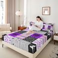 thumbnail image 4 of Homewish Modern Ballet Lover Bed Sheets, Purple Plaid Buffalo King Sheets, Cartoon Stars Line Sheet Set, Luxury Bedroom Decor, 4pcs, 4 of 7
