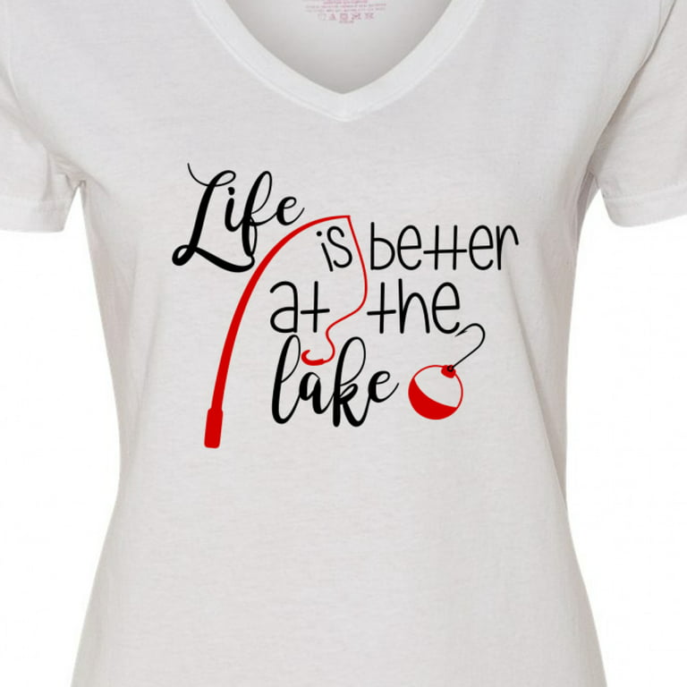 Inktastic Life is Better at the Lake Fishing Pole with Bobber Women's  V-Neck T-Shirt 