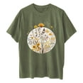 thumbnail image 6 of LEBONYARD Tshirts for Women Clearance under $5,Women's Fashion Summer Round Neck Drop Sleeves Leisure Short Sleeve Flower Printing Tops Army Green L, 6 of 6