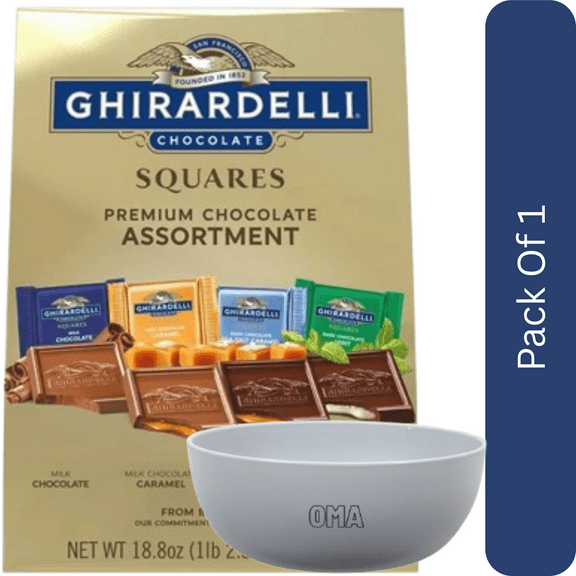 Ghirardelli Premium Chocolate Assortment Squares, 18.8 oz, With Olive White Bowl By OMA