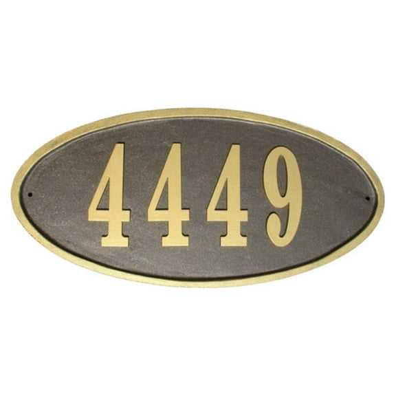 Claremont Oval Cast Aluminum Bronze With Gold Border Address Plaque