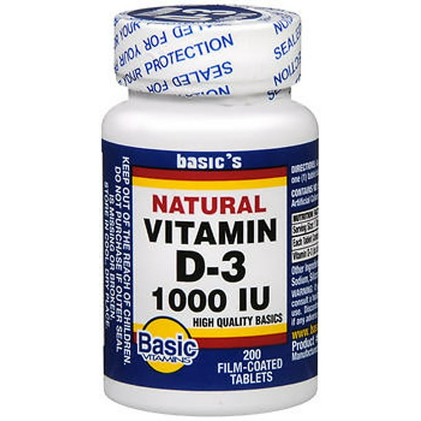 Basic's Natural Vitamin D-3 1000 IU Film-Coated Tablets, 200 Count - Walmart.com - Walmart.com
