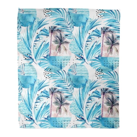 SIDONKU Throw Blanket Warm Cozy Print Flannel Watercolor Tropical Floral Geometric Shapes Water Color Palm Tree Leaf Marble Comfortable Soft for Bed Sofa and Couch 58x80 Inches