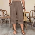 thumbnail image 4 of SBYOJLPB Womens Summer Capris Pants Casual Solid-colored Large-size Cropped Pants with Pockets, 4 of 8